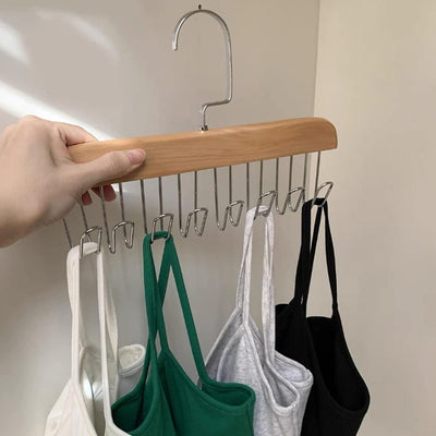 Multifunctional Wooden Hanger with Metal Hooks