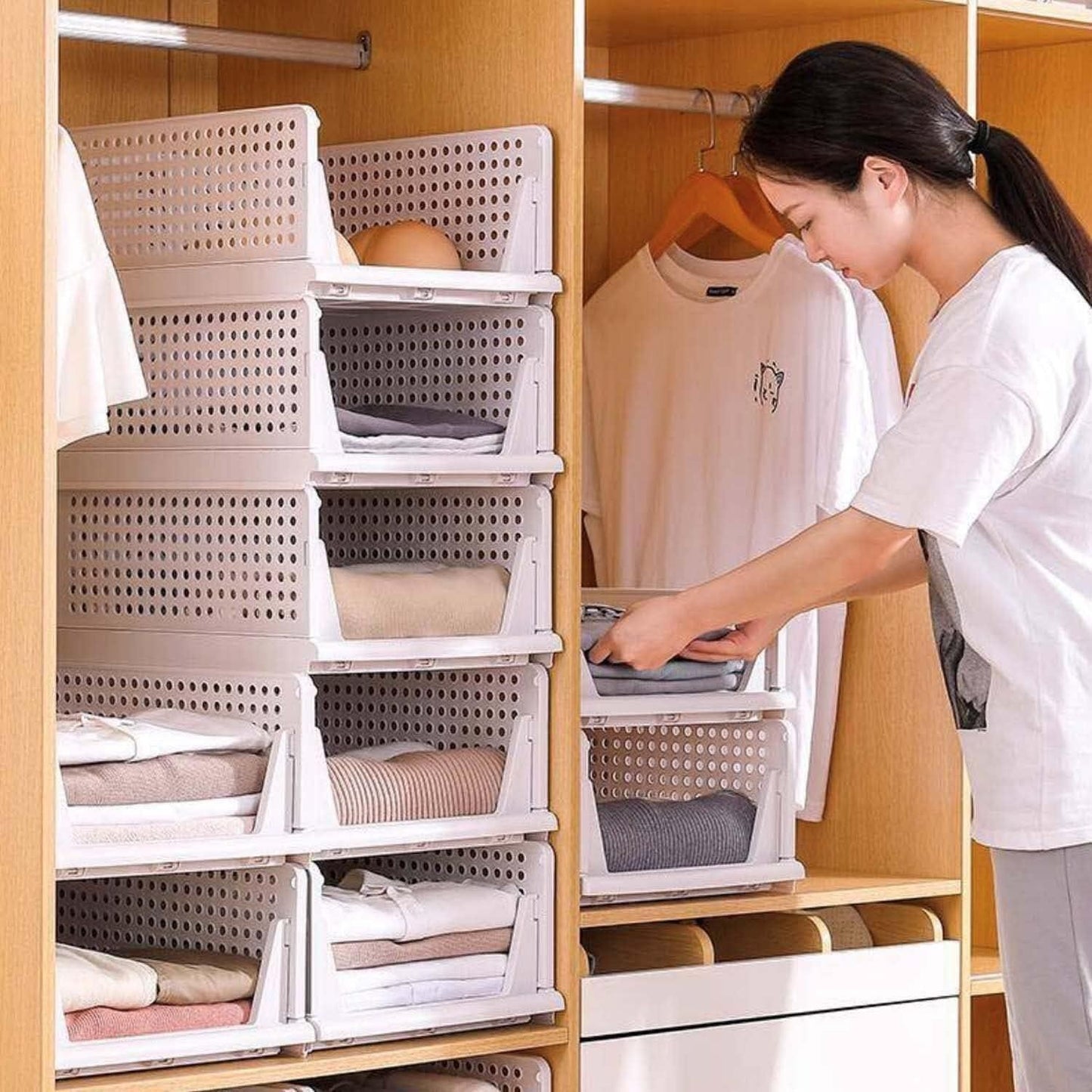 Multipurpose Foldable Stackable Wardrobe Cupboard Organizer for Clothes