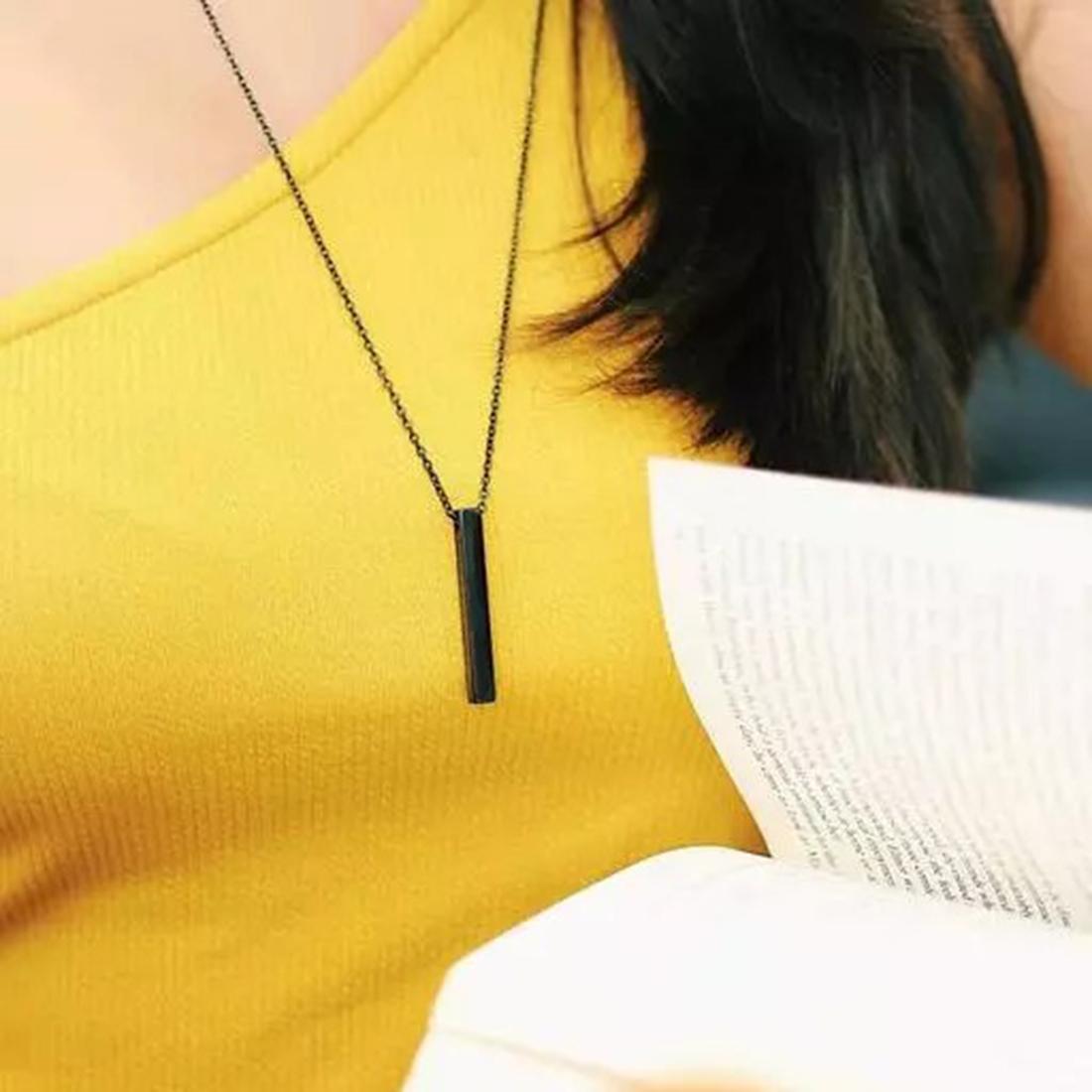Stylish Silver- Black 3D Vertical Bar locket