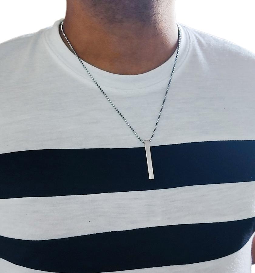 Stylish Silver- Black 3D Vertical Bar locket