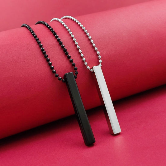 Stylish Silver- Black 3D Vertical Bar locket
